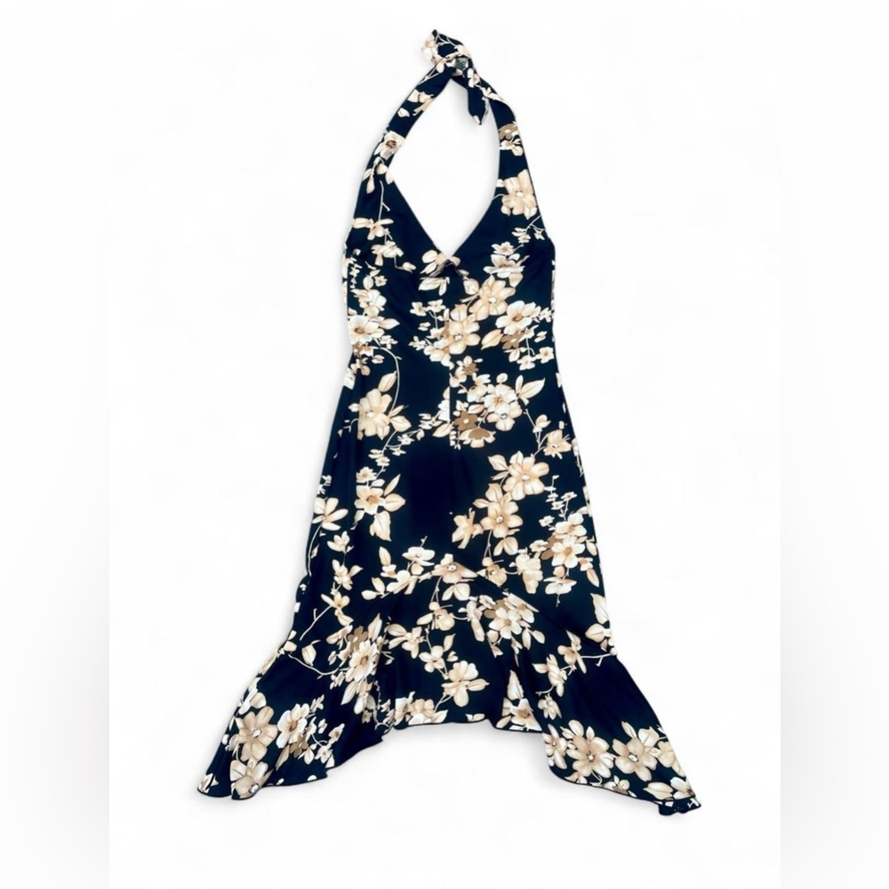 Vintage Y2K City Triangles Halter Floral V-Neck Midi Dress